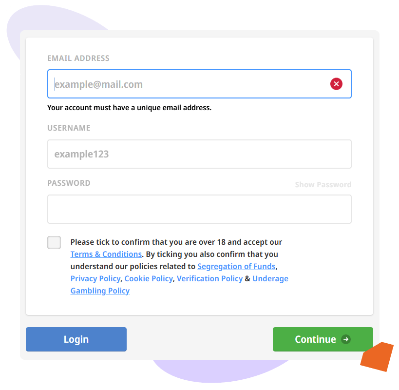 Betfred registration screen