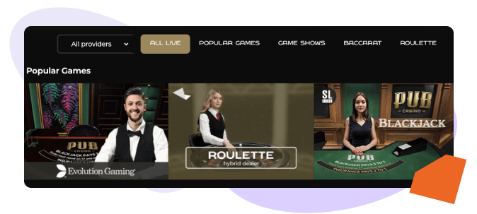 Pub Casino Live Dealer