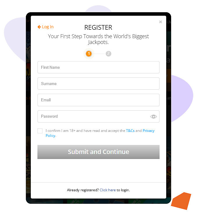 jackpot registration screen