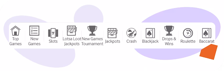 betway casino navigation bar