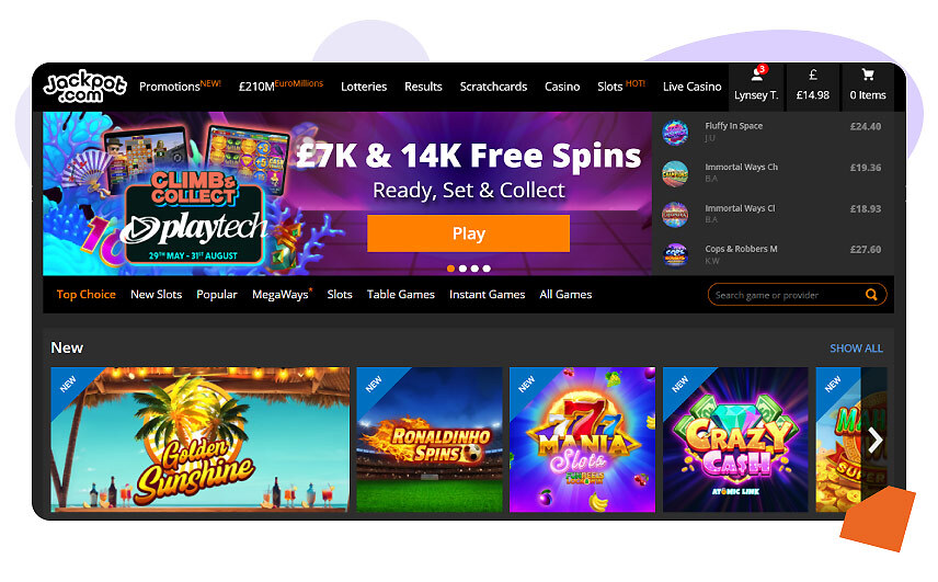 Jackpot.com game navigation
