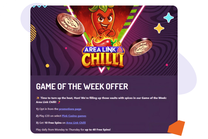 Pink casino game of the week offer