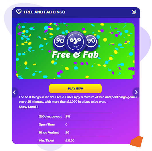 PlayOJO Free and Fab Bingo Room