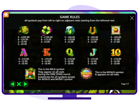 Emerald King Wheel of Wealth Demo Paytable