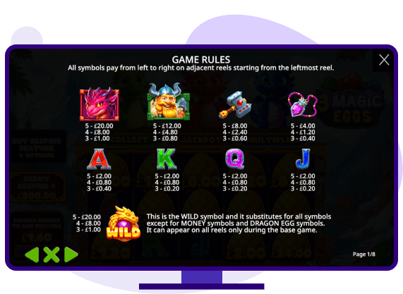 3 Magic Eggs Paytable