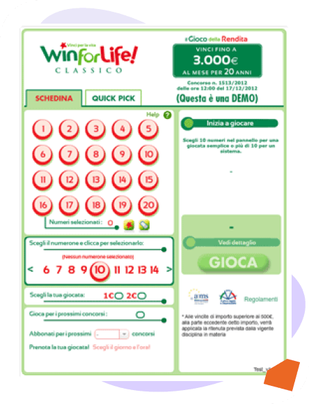 Win for life schedina