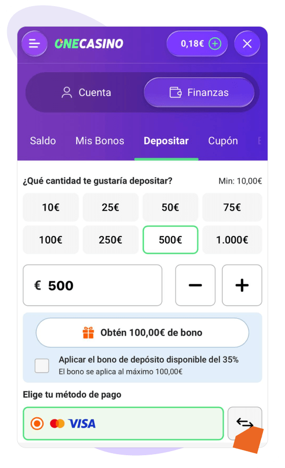 depositar en OneCasino