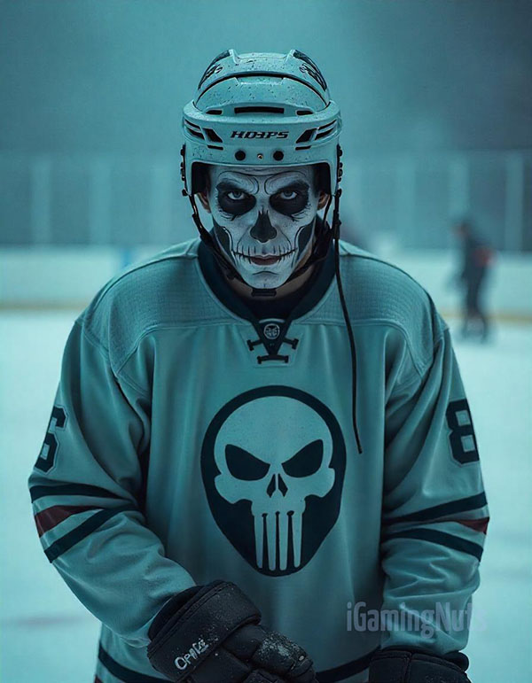 Hockey Player Ice Maniac Halloween Costume with Skull Makeup