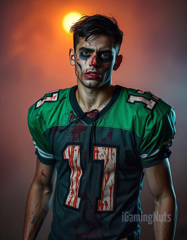 Zombie Football Player Halloween Costume with Fake Blood and Makeup